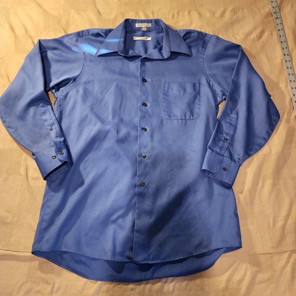 Geoffrey Beene Men's Sateen Blue Dress Shirt-Large